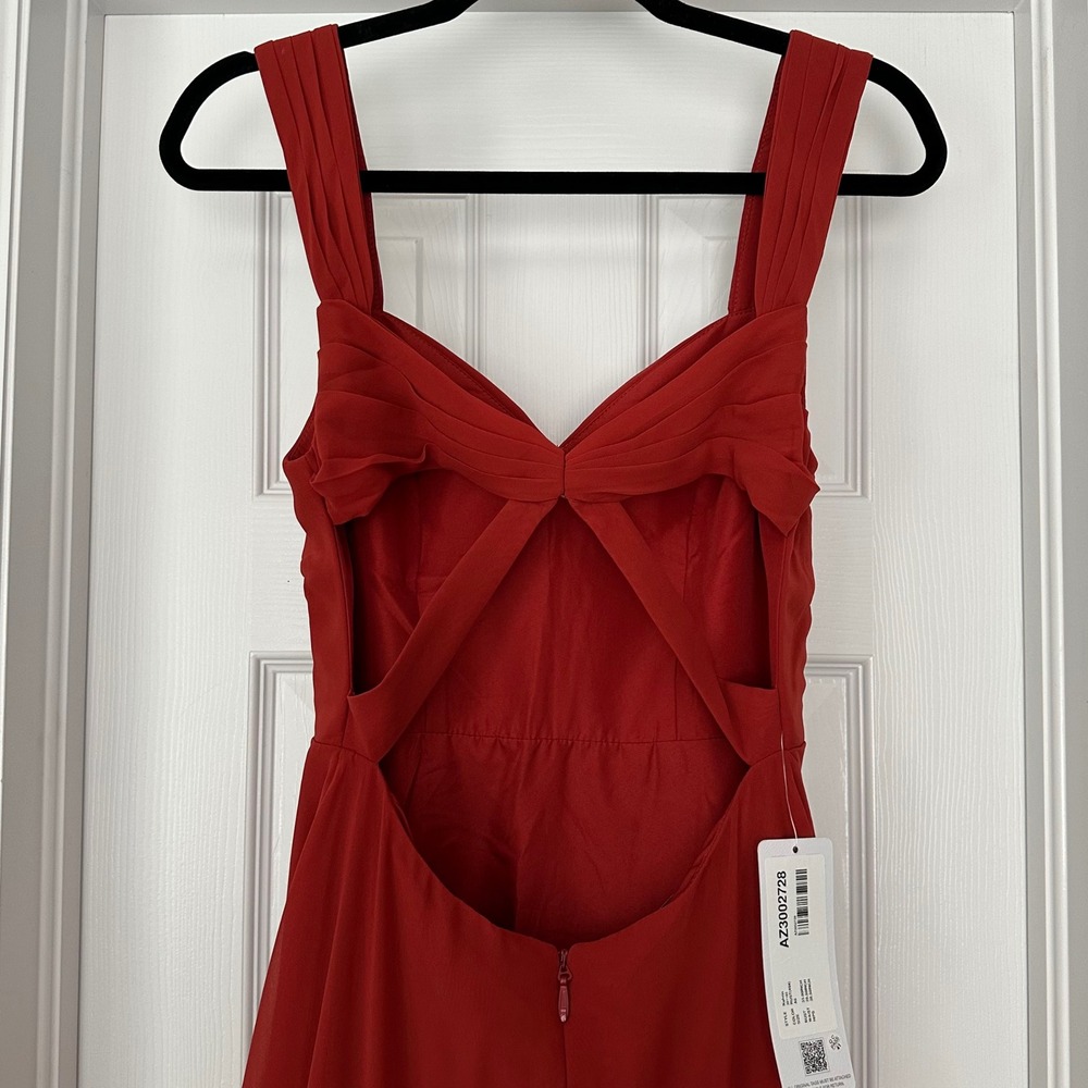 Azazie Nahrin Rust A-Line‎ V-Neck Pleated Chiffon Dress Bridesmaid Sz 6 NWT - Picture 10 of 16
